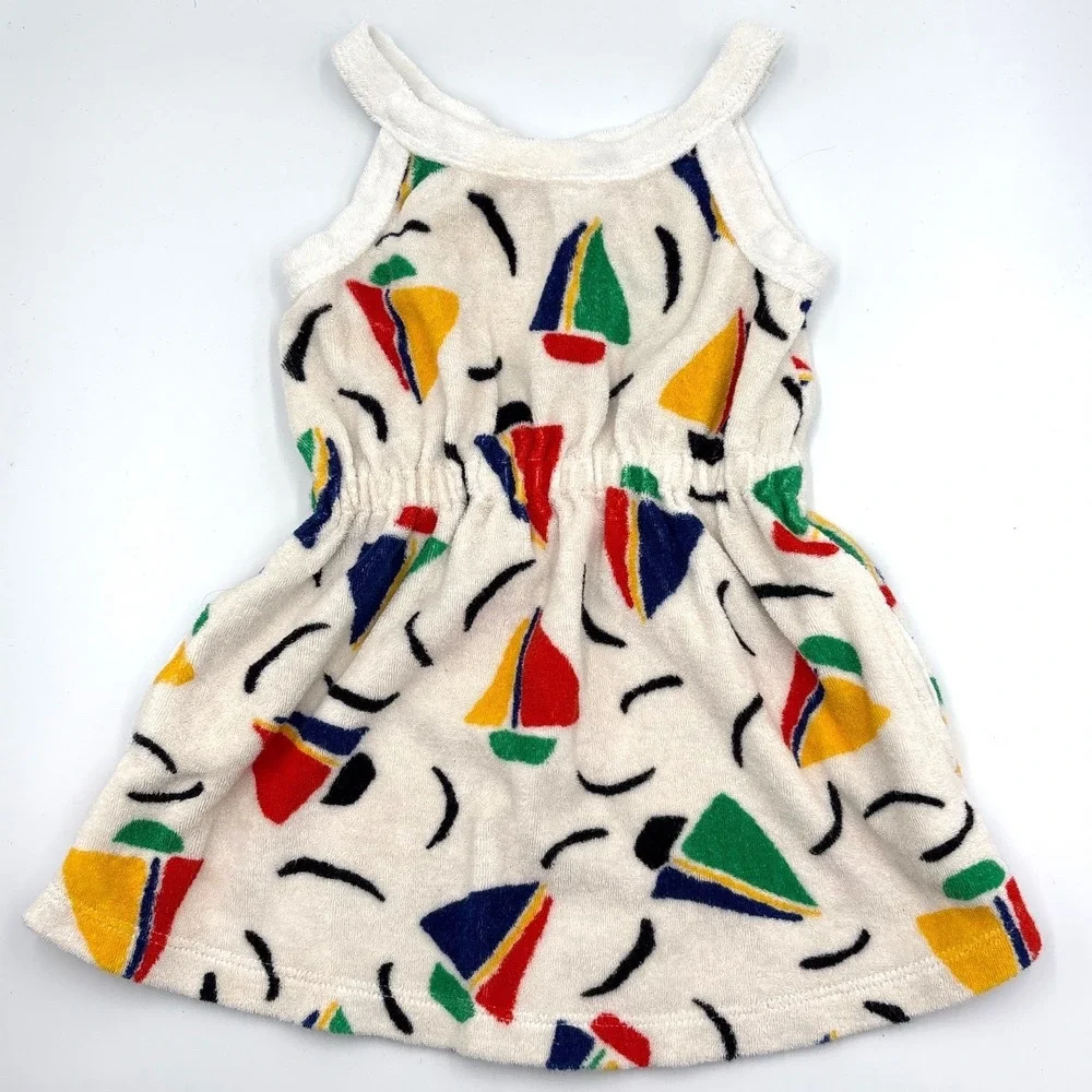 Hanna Andersson Terry Cloth Dress 2T White Nautical Sailboat Beach Pool Summer
